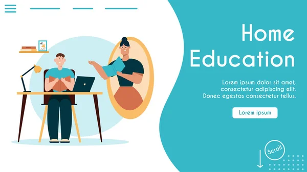 Çevrimiçi ev eğitiminin vektör afişi, evde eğitim gören çocuklar — Stok Vektör