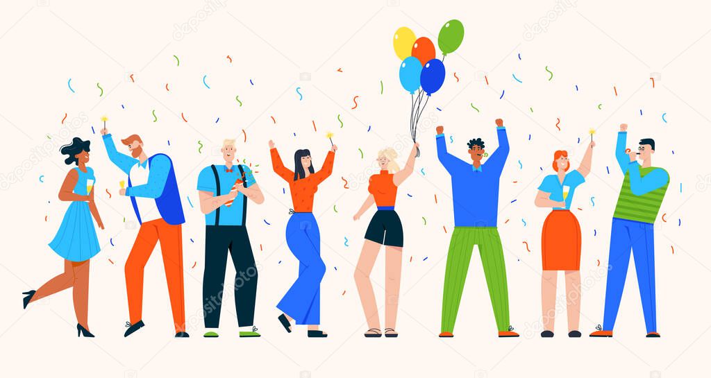 Vector character illustration of people celebrate holiday at party