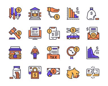 Finansal kriz ve iflasın vektör renk doğrusal simgesi