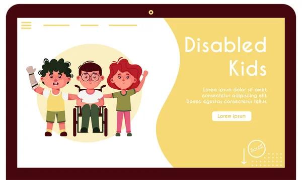 Векторная баннерная иллюстрация детей-инвалидов и друзей — стоковый вектор