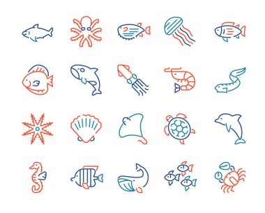 Su altı yaşamının renk doğrusal simgesiyle vektörsüz desen