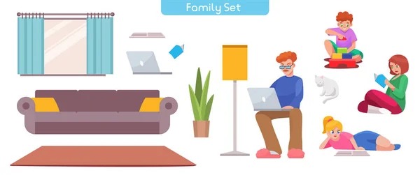 Vektorový znak ilustrace rodiny doma set — Stockový vektor