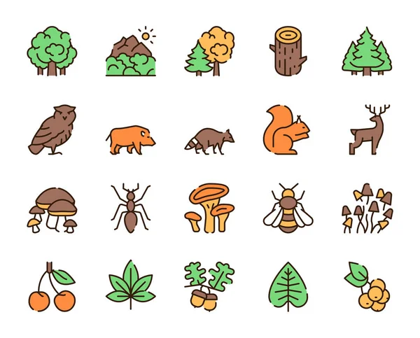 Векторный цветовой набор иконок лесных объектов — стоковый вектор