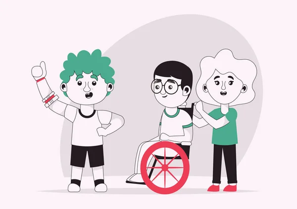 Векторная иллюстрация детей-инвалидов с друзьями — стоковый вектор