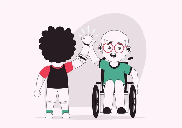 Vektor karakter illusztrációja fogyatékkal élő gyerekek ad öt egymást — Stock Vector