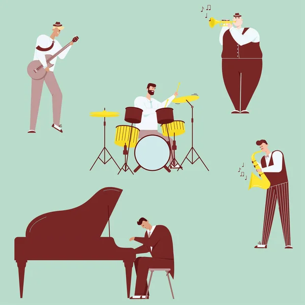 Personagem vetorial ilustração da banda de jazz executar música — Vetor de Stock