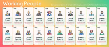 İşçi kadın nesnelerinin vektör renk doğrusal simgesi