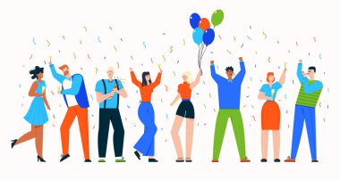 Tatil partisinde kutlama yapan bir grup insan.