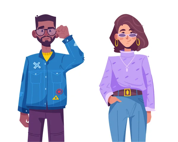 Νέοι hipster άντρας και γυναίκα φορώντας μοντέρνα ρούχα στέκεται μαζί — Διανυσματικό Αρχείο