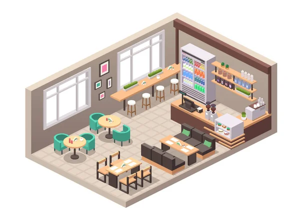 Vector realistic illustration isometric cafe — Stock Vector