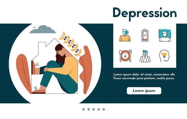 Vektor banner av depression, psykisk sjukdom färg linjär ikon set — Stock vektor
