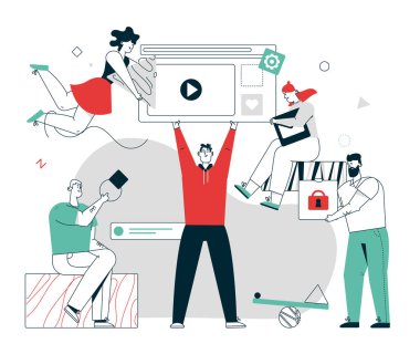 Takım çalışanları için vektör doğrusal karakter çizimi