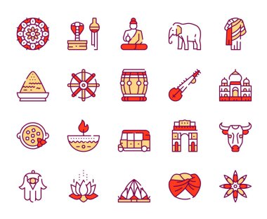 Vektör renk çizgisi simgesi yuvarlak Hint kültürü