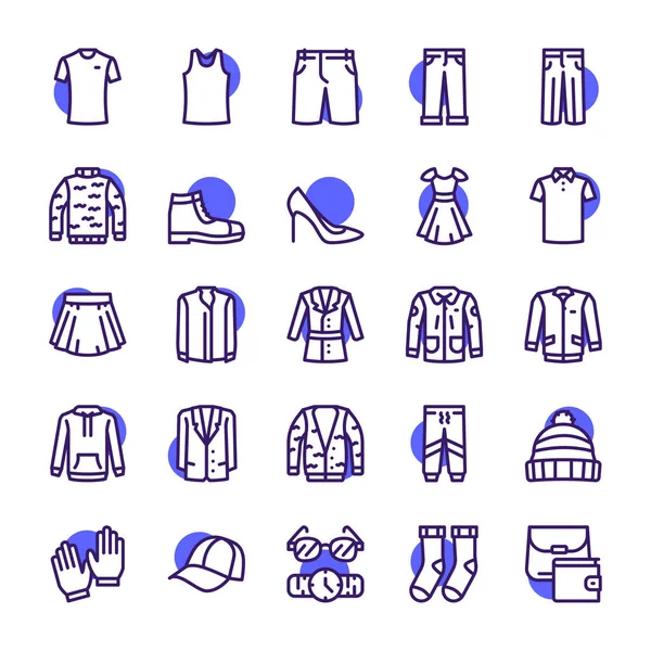 Vector kleur lineaire pictogram set van kleding, garderobe — Stockvector