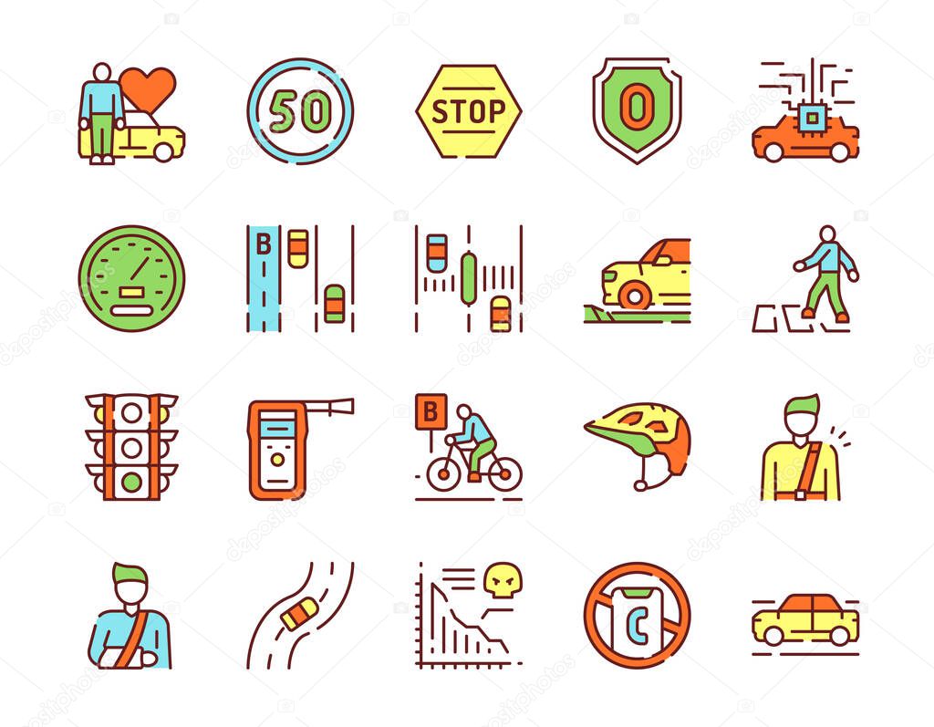 Vector color line icon set of Vision Zero