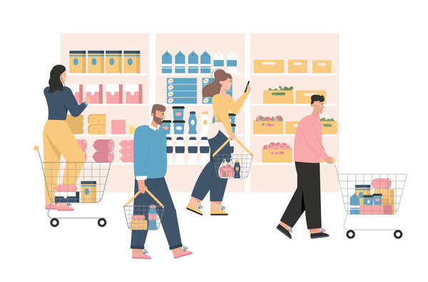 Men and women at grocery or supermarket