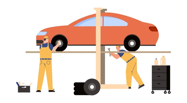汽车维修和保养领域的技术人员团队 — 图库矢量图片