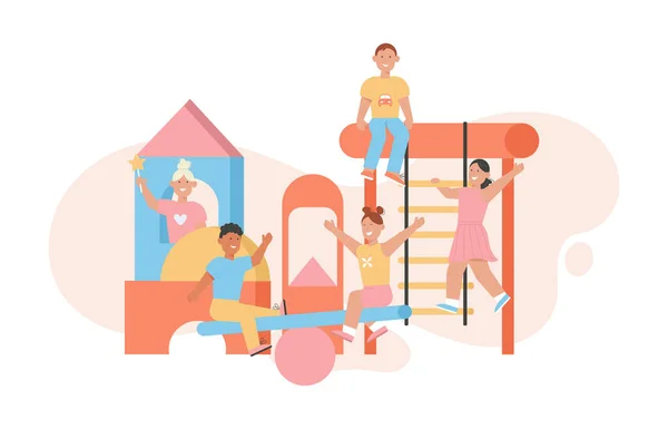 Crianças brincando em playground cenas isoladas — Vetor de Stock