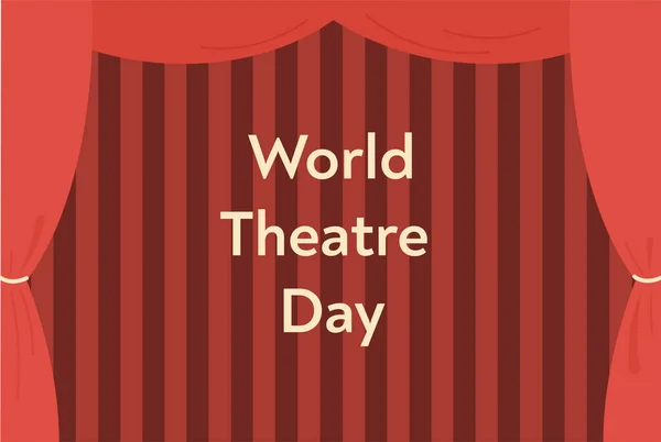 Konsep Hari Teater Dunia. Templat kartu ucapan dengan tirai merah - Stok Vektor