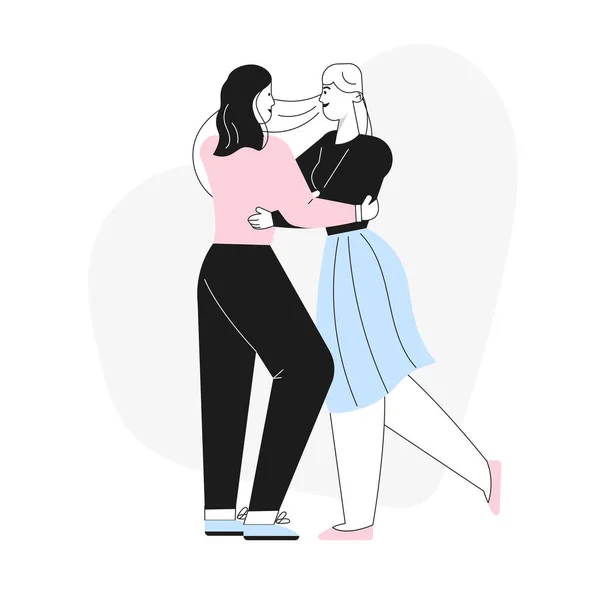 Glad kvinna hbt par eller familj dans på romantisk dejt — Stock vektor