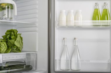 buzdolabı taze meyve ve sebze, sağlıklı gıda arka plan, organik beslenme, sağlık, diyet kavramı tam açık