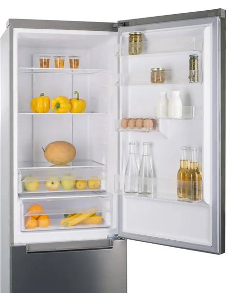 Открытый Холодильник Полный Свежих Фруктов Овощей Здоровый Пищевой Фон Органическое — стоковое фото