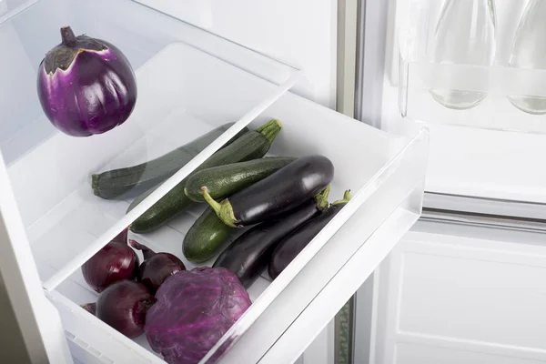 Offener Kühlschrank Voller Frischem Obst Und Gemüse Gesunde Ernährung Biologische — Stockfoto