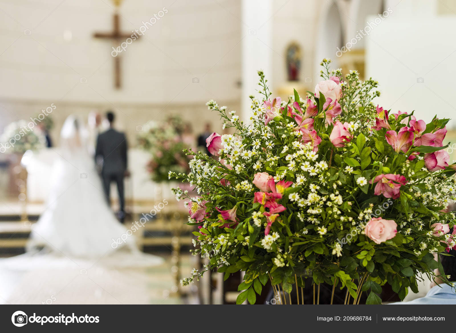 Catholic Church Decoration Wedding Ceremonies Bride Groom Bare