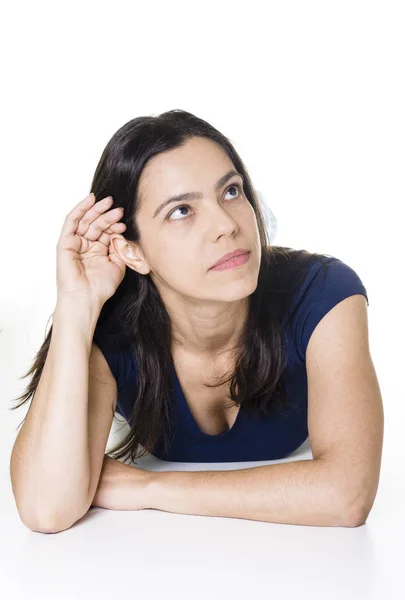 Woman Hearing Loss Hard Hearing — Stock Photo, Image