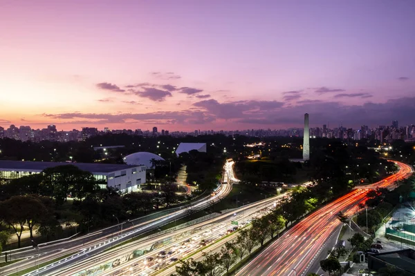 Sao Paulo City Nightfall Brazil Ibirapuera Park Obelisk — Stock Photo, Image