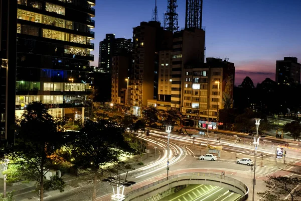 Nachtansicht Der Berühmten Paulista Avenue Finanzzentrum Der Stadt Und Einer — Stockfoto