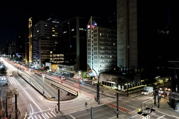 Vista Noturna Famosa Avenida Paulista Centro Financeiro Cidade Dos Principais — Fotografia de Stock