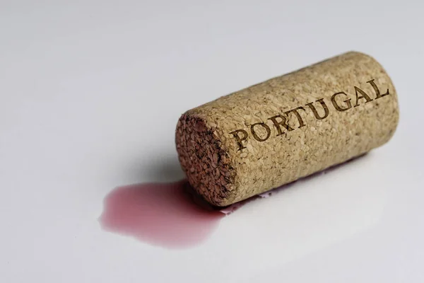 Wine Cork Isolated White Recording Name Country Portugal — Stock Photo, Image