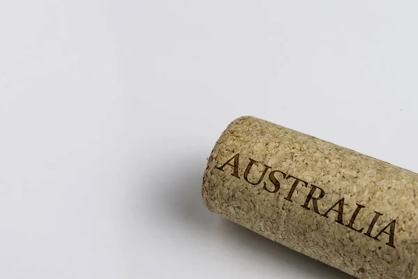 Wine Cork Isolated White Recording Country Name Australia — Stock Photo, Image