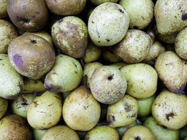 Piyasada taze armut. Arka plan.