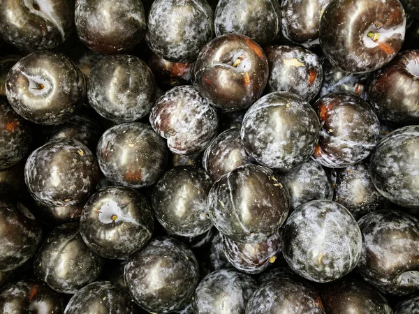 Cesta Llena Deliciosas Ciruelas Frutas Verduras — Foto de Stock