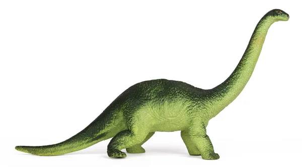 白い背景に分離された緑の恐竜 Diplodoc プラスチックのおもちゃモデル — ストック写真