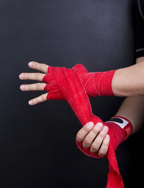 Fáze Navíjení Pásky Ochranu Rukou Pro Boxerské Rukavice — Stock fotografie