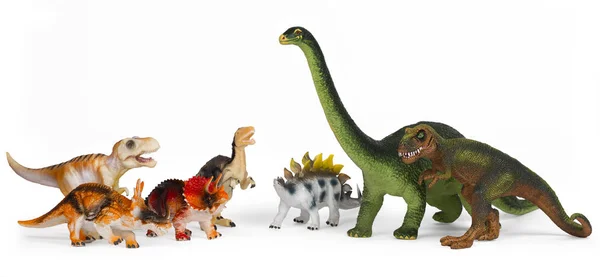 Grupo Modelos Brinquedos Plástico Dinossauro Isolados Fundo Branco — Fotografia de Stock