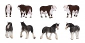 Картина, постер, плакат, фотообои "pets bull and horse isolated on white background, various poses", артикул 197988046