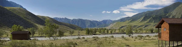 Amplio Panorama Del Valle Río Montaña Las Montañas —  Fotos de Stock