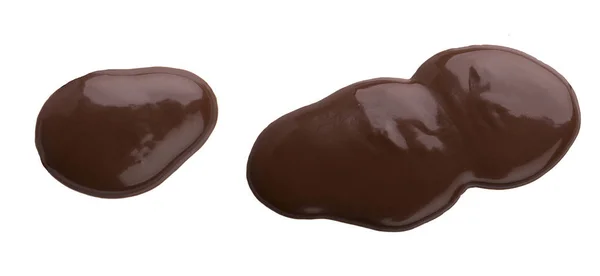 Gotas Líquidas Chocolate Preto Quente Isolado Fundo Branco — Fotografia de Stock
