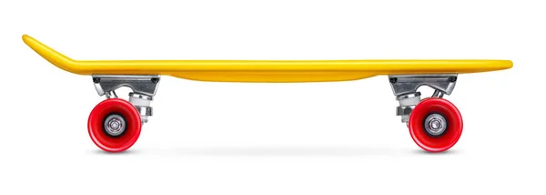 Жовтий Крейсер Пластмасовою Дошкою Червоними Колесами Ізольовано Білому Тлі Вид — стокове фото