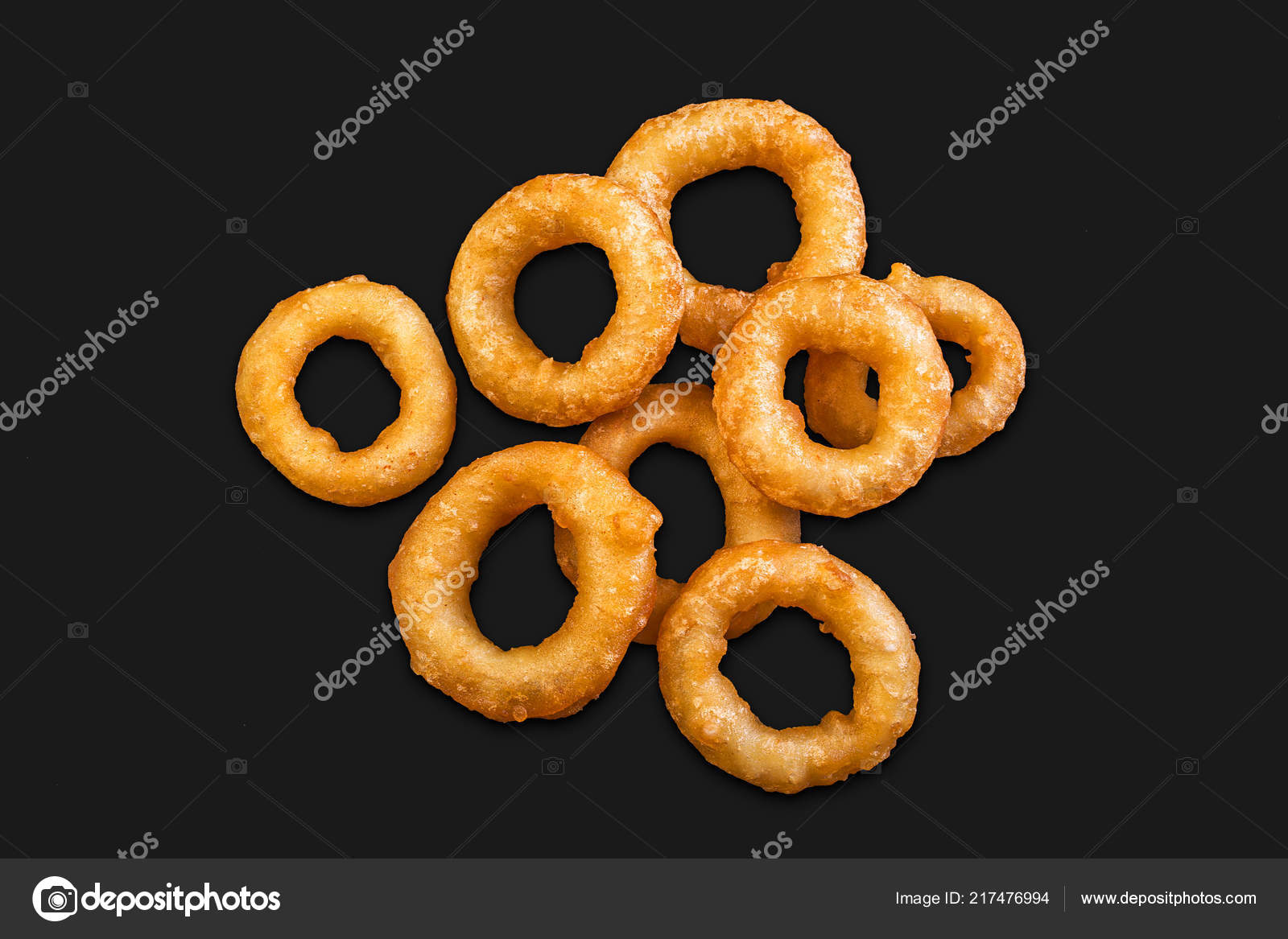Batch Squids Batter Isolated Black Background Stock Photo