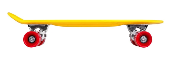 Żółty Krążownik Plastboard Grosza Czerwone Koła Białym Tle Białym Tle — Zdjęcie stockowe