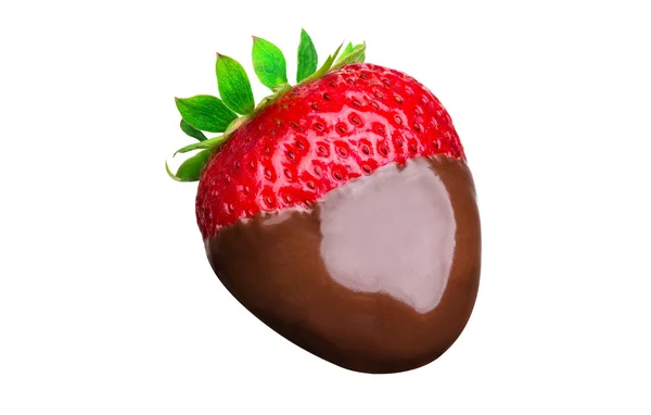 Fondue Erdbeere Heißer Schwarzer Schokolade Isoliert Auf Weißem Hintergrund — Stockfoto