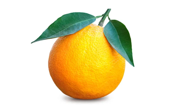 Naranja entero maduro con dos hojas —  Fotos de Stock