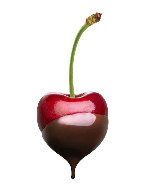 Una cereza de fondue en chocolate negro caliente — Foto de Stock
