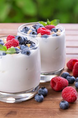 Doğal Yunan yoğurt ve yabani çilek