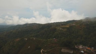 Dağlarda sisli ve bulutlu tarlalar. Bali, Endonezya